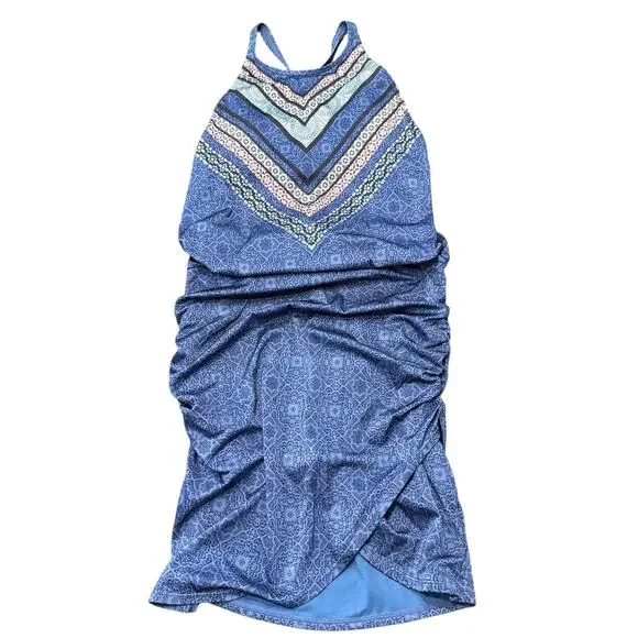 Athleta Women's blue purple boho print blouson dress, built in bra, strappy, S - Picture 3 of 8
